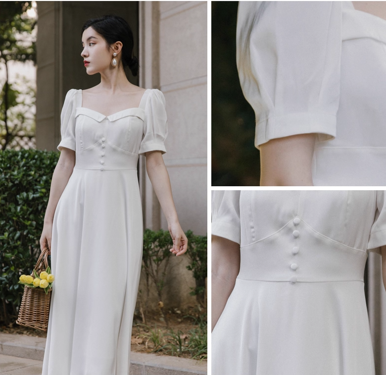 Elegant White Satin Long Party Dress Birthday Dress YM2363
