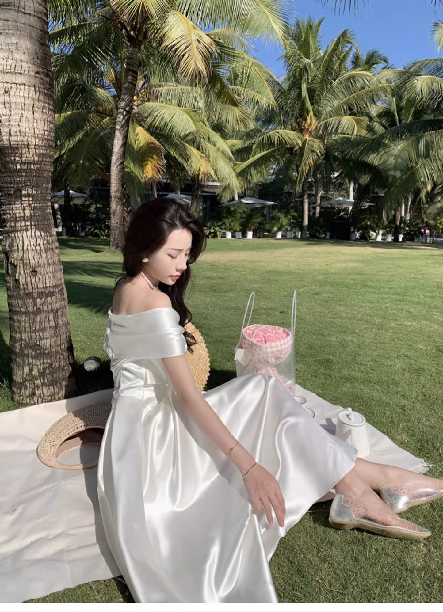 Off the shoulder A-line dress YM1224