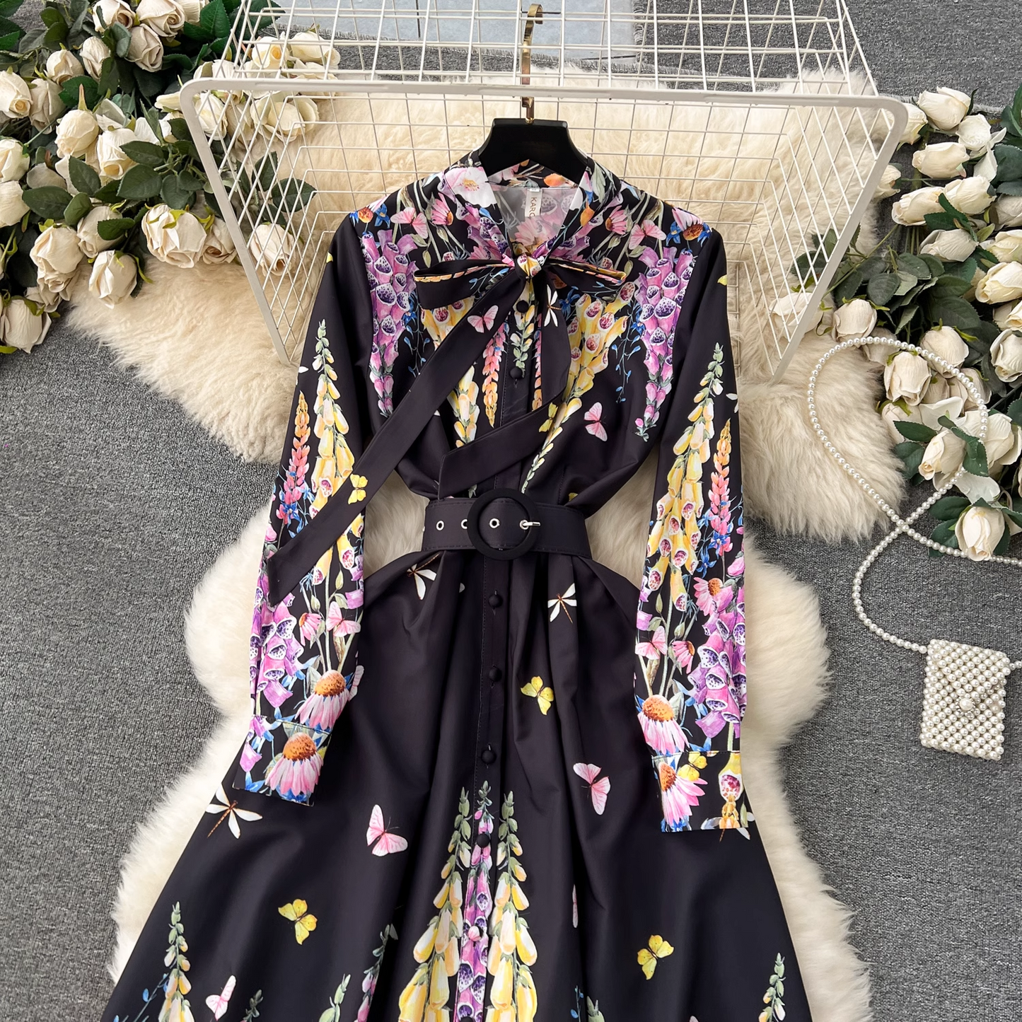 Retro palace style long printed elegant dress YM1169