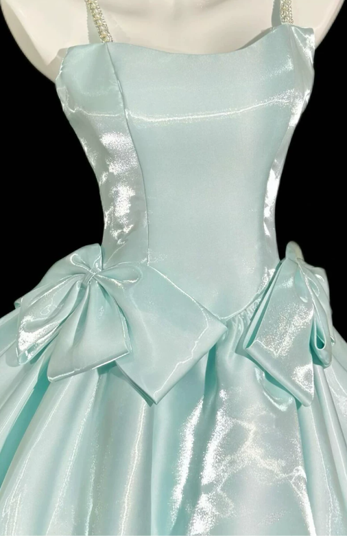 Pretty Mint Green Spaghetti Strap Satin Beaded A Line Short Birthday Dress Cocktail Dress YM2465