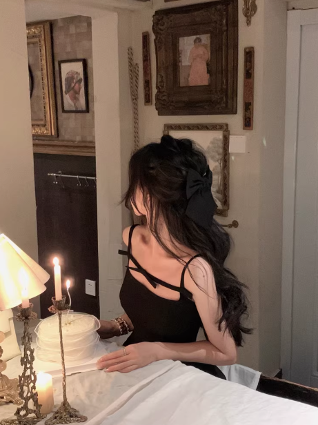 Black suspender bow party dress YM1959