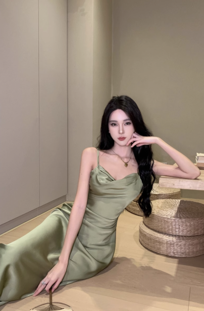 Simple spaghetti straps satin long mermaid party prom dress YM1967