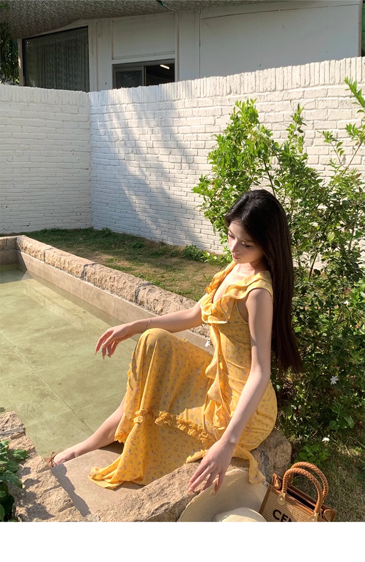 Pretty Off The Shoulder Chiffon Floral Ruffles Party Dress,Yellow Prom Dress YM1987