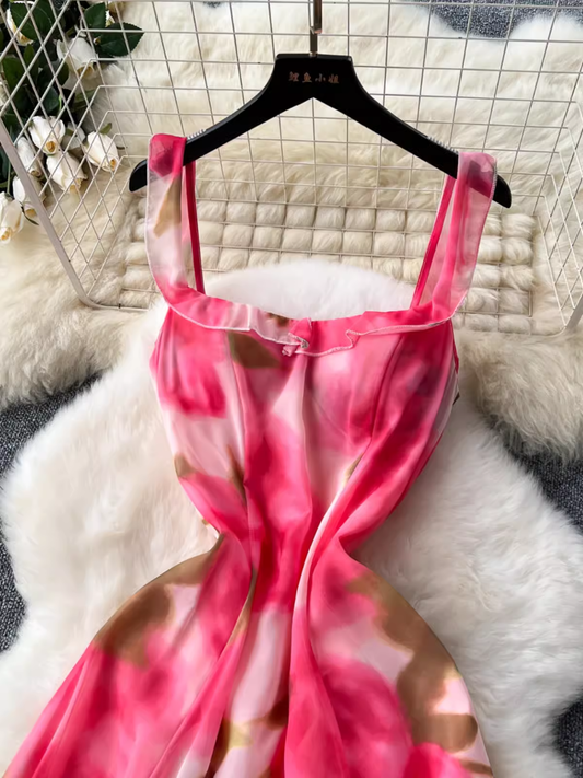 Women's seaside holiday dress with rose print YM1470