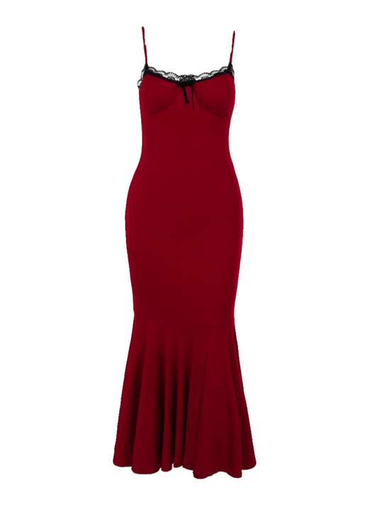 Retro red suspender mermaid dress YM923