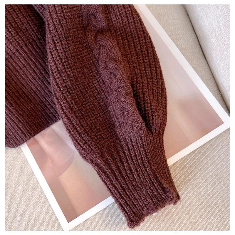Brown Fake Two-piece Design Sweater Autumn Slim All-match Casual Top YM2299