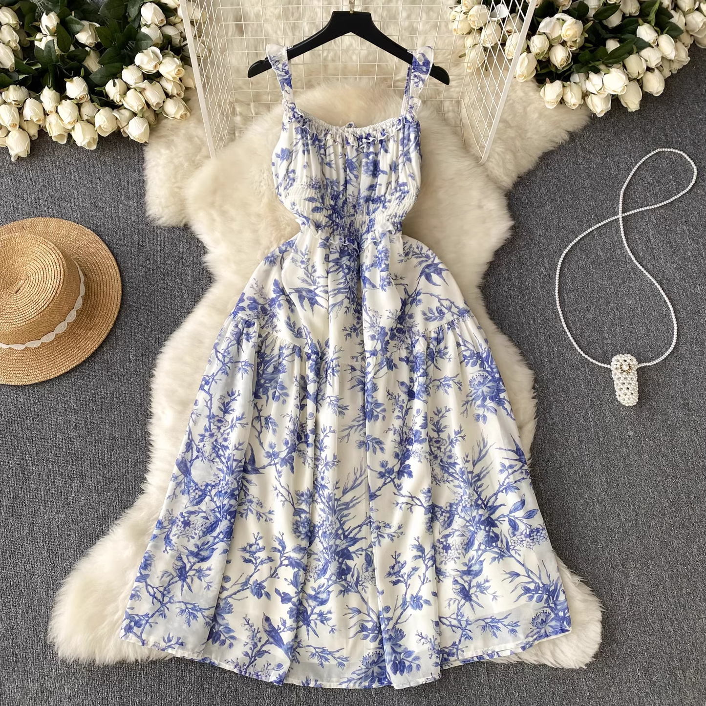 women's summer floral chiffon dress ,YM126