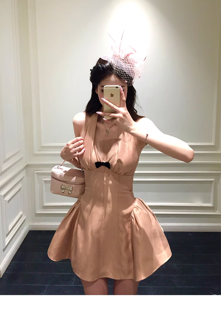 Orange Pink halter V Neck A Line Birthday Prom Dress Mini Party Dress YM2016