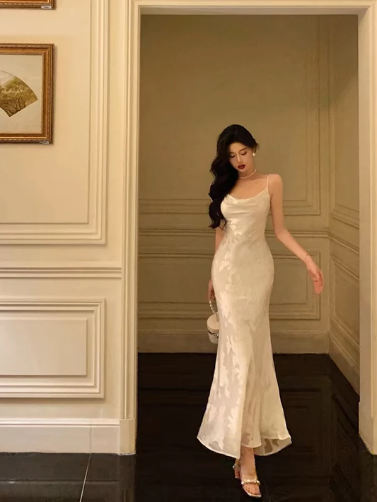 Gorgeous Mermaid Spaghetti Straps Satin Prom Dresses Party Gown YM1620