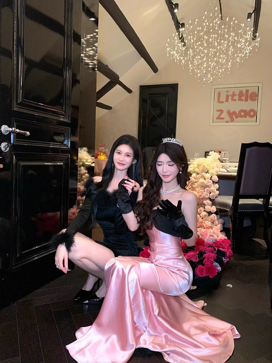 Birthday Party Dress Sexy Strapless Pink Mermaid Prom Dress YM1658