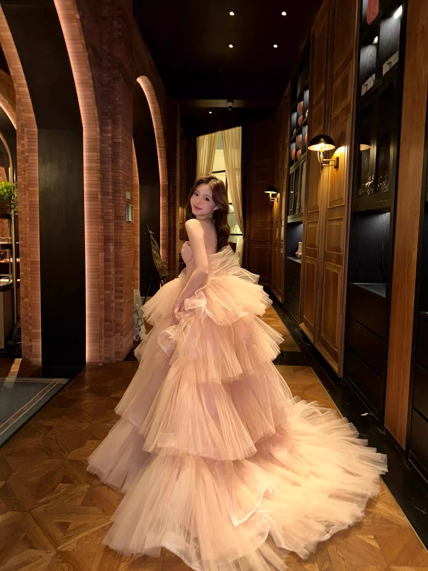Strapless Dress Evening Dress Pink Super Fairy Light Tulle Birthday Dress Princess Gown YM1635