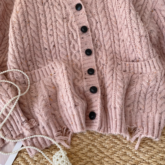 Lazy style sweater coat women autumn all-match cable knitted cardigan YM1584