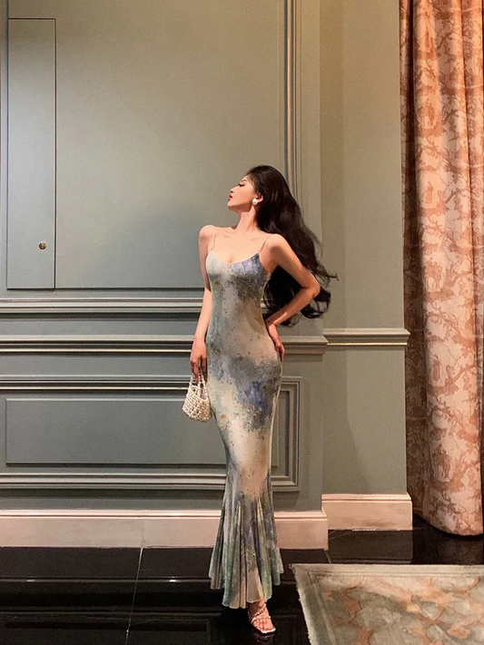 Sexy Spaghetti Straps Mermaid Long Prom Dress Birthday Dress YM1706