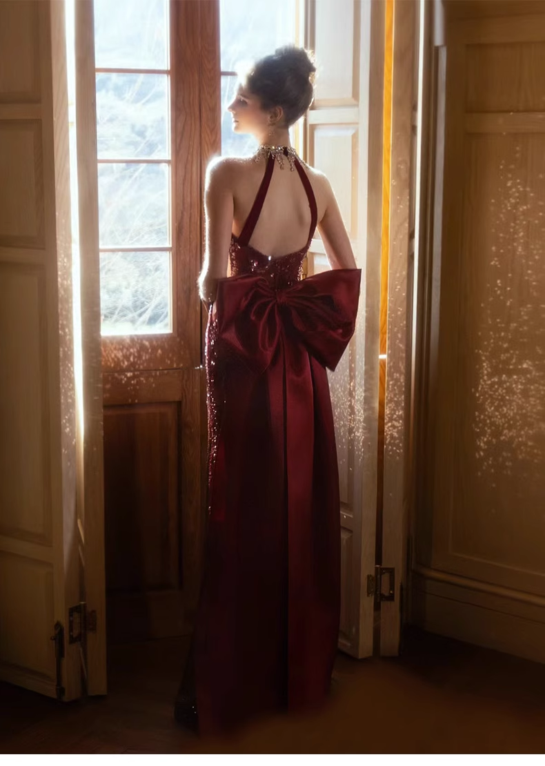 Burgundy Sequins Mermaid Evening Dress New Prom Dress YM1612