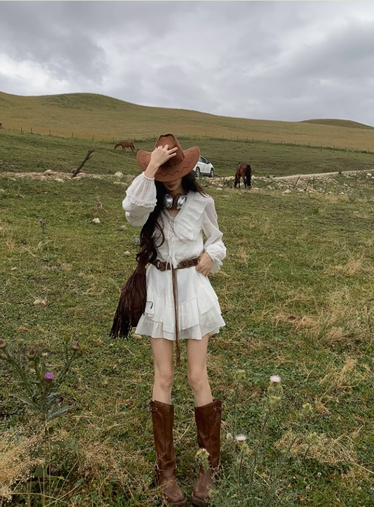 White Long Sleeves Short Dress For Women YM1745