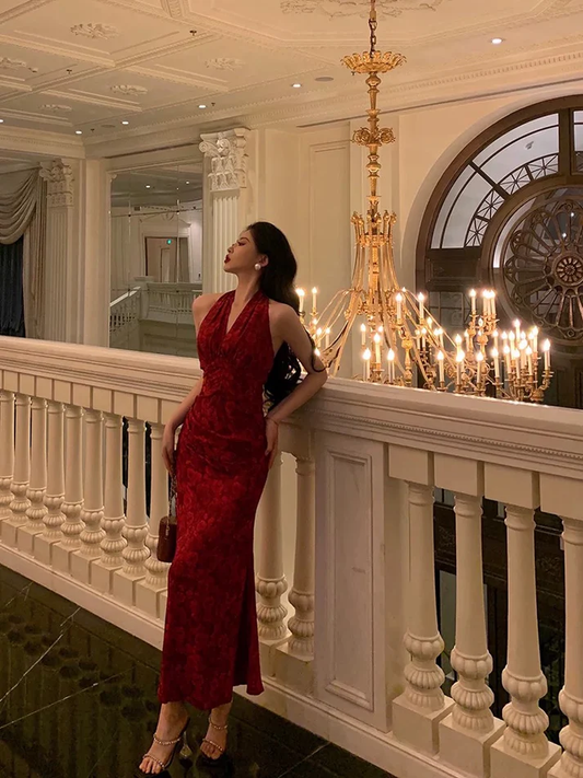 Sexy Red Floral Prom Dress Birthday Dress YM1631