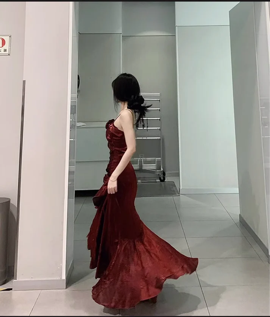 Pretty High Low Burgundy Long Party Dress Mermaid Birthday Outfits YM1633