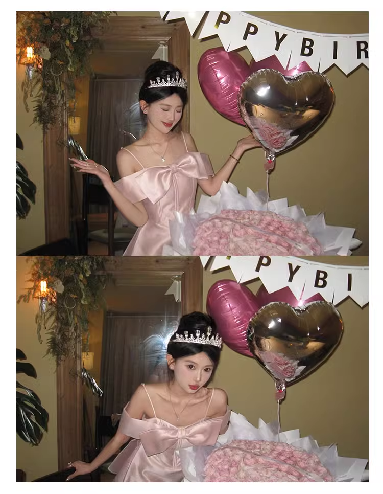 Pink Off The Shoulder Bow Short Dress Princess Puffy Dress YM1639