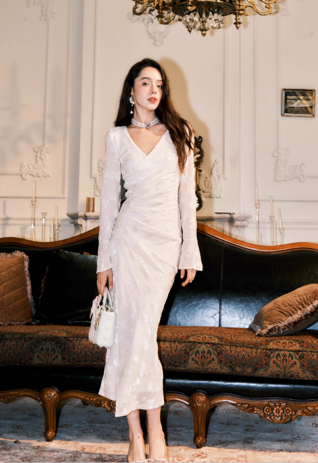 Elegant White V Neck Sheath Long Prom Dress Birthday outfits YM1682