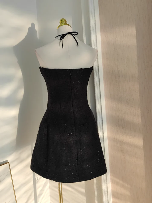 Halter Black Short Homecoming Dress Short Dress YM1604