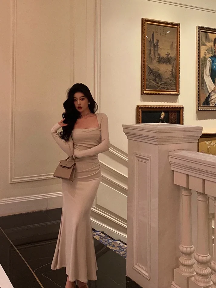 Gorgeous Mermaid Square Neckline Ivory Date Night Dress Long Prom Dresses Birthday Outfits YM1586