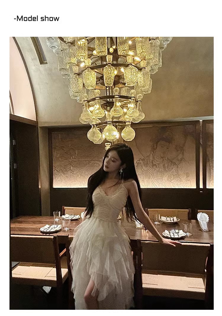 French Prom Dress White Birthday Tulle Trailing Princess Party Dress YM1634