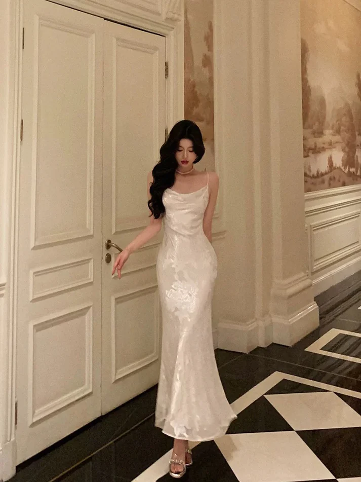 Gorgeous Mermaid Spaghetti Straps Satin Prom Dresses Party Gown YM1620