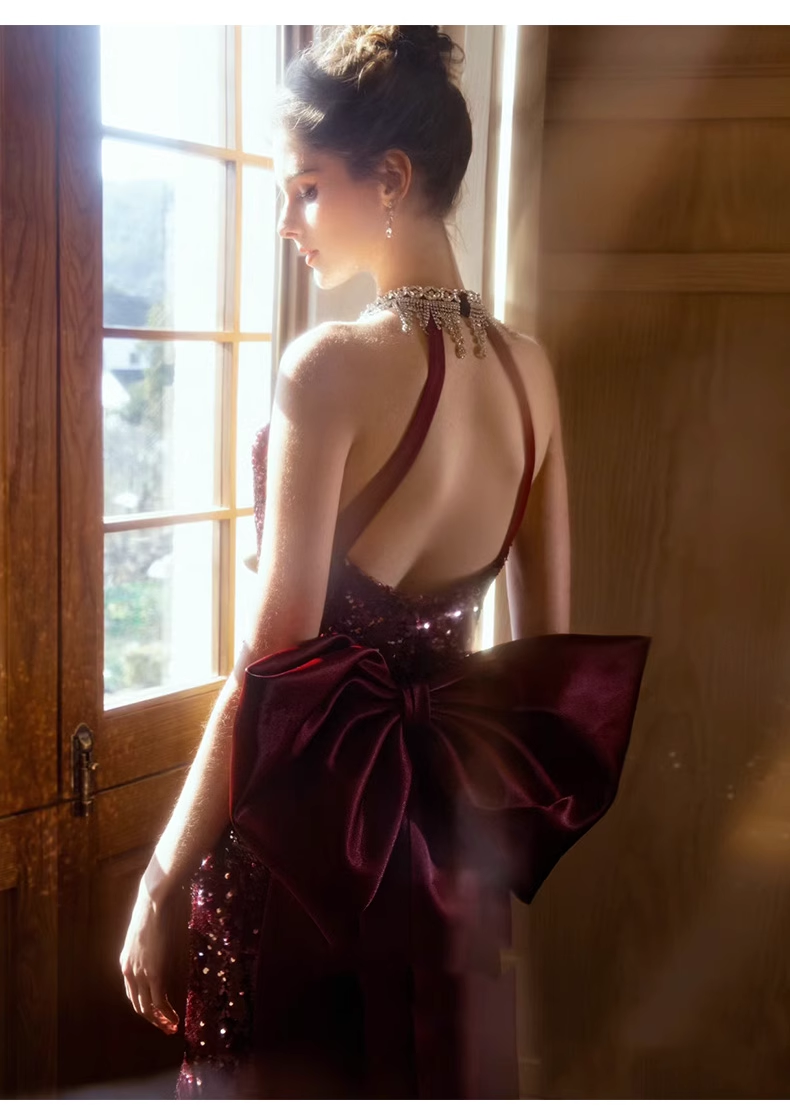 Burgundy Sequins Mermaid Evening Dress New Prom Dress YM1612