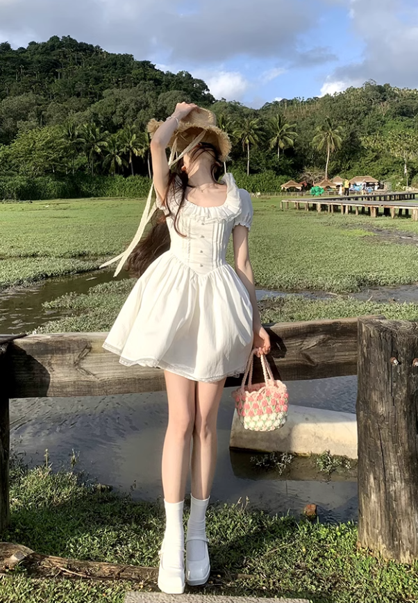 Sweet White A Line Short Dress Birthday Dress YM1754