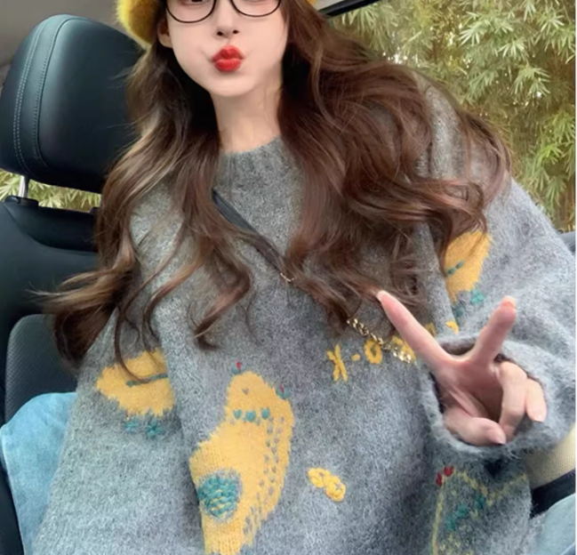 Orange sweater women's new autumn and winter thickened knitted sweater YM1578