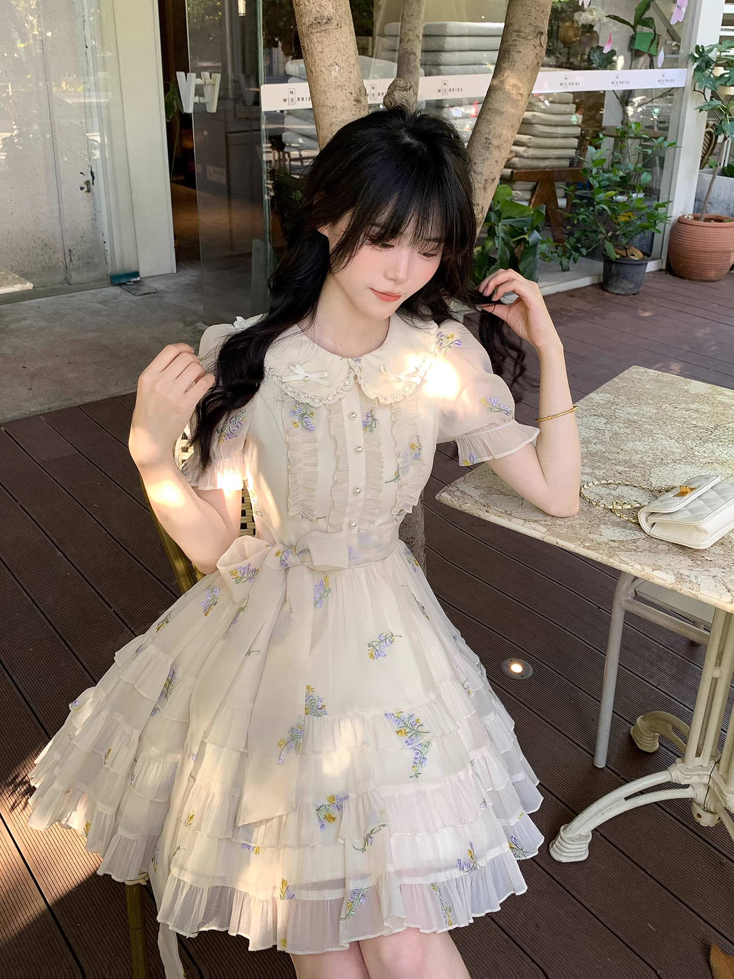 Cute Sweet Doll Collar Embroidered Tulle Short Birthday Party Dress YM2040
