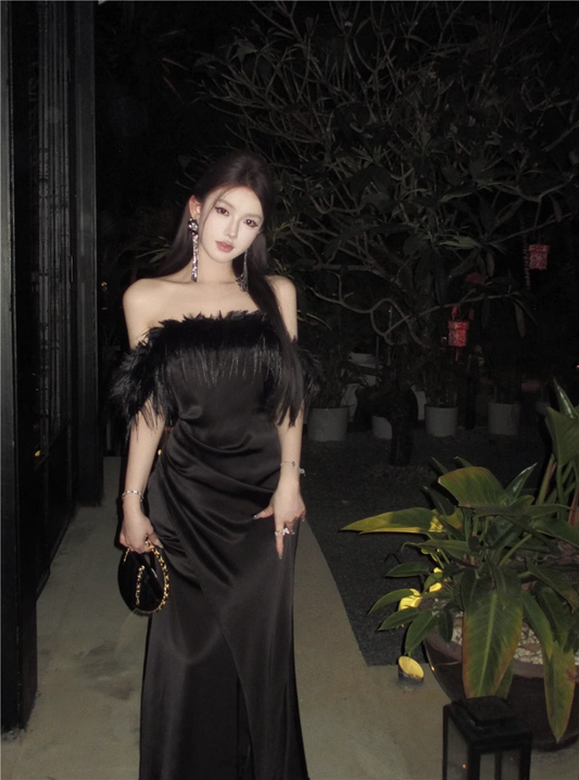 Off The Shoulder Black Dress  YM1517