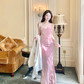 Luxury Suspender Evening Dress Shiny Pink Slit Party Dress YM1700