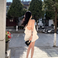 Apricot Halter Backless Short Prom Dress Birthday Outfits YM2013