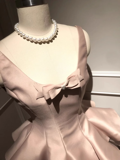 Sweet Pink Satin A Line Short Birthday Dress Homecoming Dress YM2068