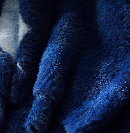 V-neck Blue Short Pullover Sweater New Style Splicing Sweater YM2387