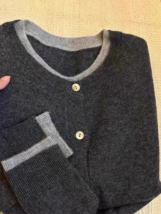 Contrast Color Fake Two-Piece Knit Cardigan Sweater YM2391