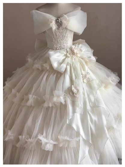 Classy Off The Shoulder White Ballet Lolita Skirt Birthday Party Princess Dress YM2158