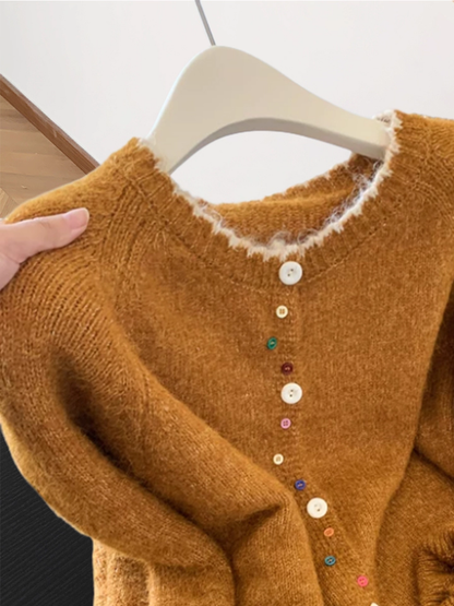 Retro-style Colorful Button Sweater Cardigan With Color Blocking YM2402