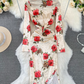 Long-sleeved square neck mid-length slit velvet printed dress YM881