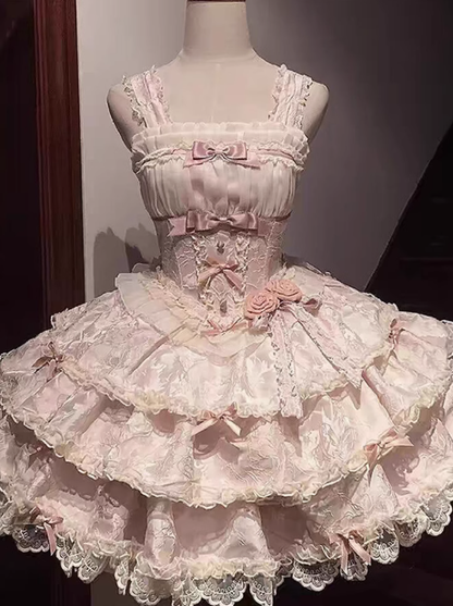 Cute Pink Ballet Lolita Skirt Short Birthday Party Evening Dress YM2159