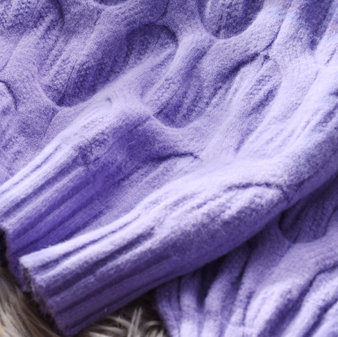Purple Cable Knitted Round Neck Pullover Thickened Sweater YM2374