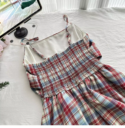 Plaid Suspender Dress A Line Mini Birthday Dress YM2093