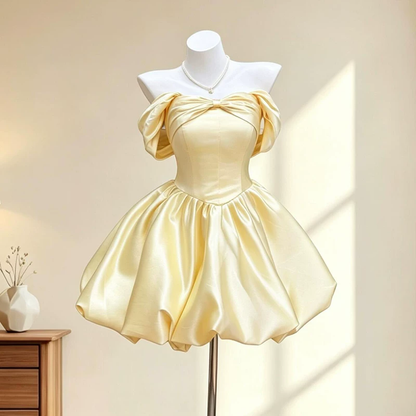 Elegant Yellow Off The Shoulder Short Prom Dress Mini Birthday Dress YM2459