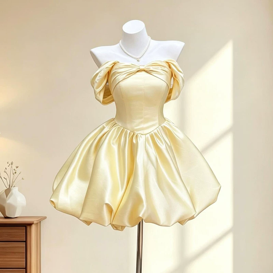 Elegant Yellow Off The Shoulder Short Prom Dress Mini Birthday Dress YM2459