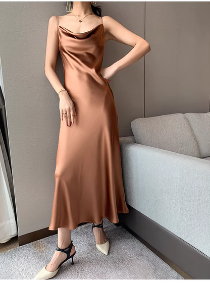 Sexy Spaghetti Straps Satin Long Party Dress Holiday Dress YM2438