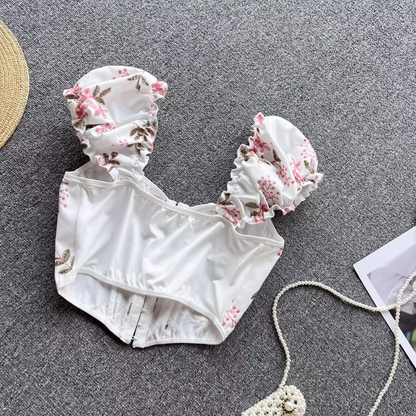 Summer holiday style lace-up back floral top  YM288
