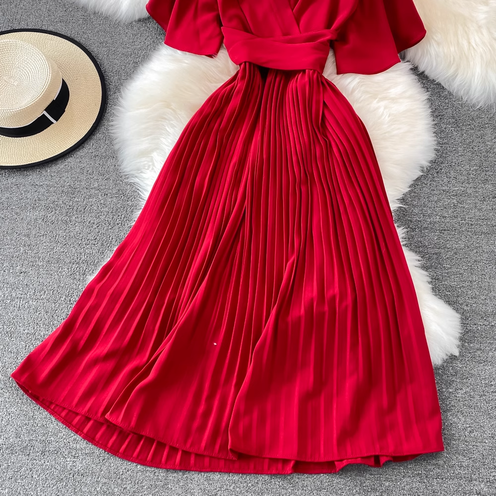 A-line V-neck Short Sleeve Summer Casual Dress,YM190