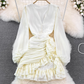 V Neck Irregular Ruffles Dress ,YM223