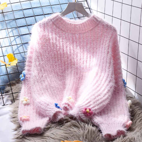 Retro Green Short Pullover Sweater Stylish Round Neck Long Sleeve Knitted Sweater YM2371